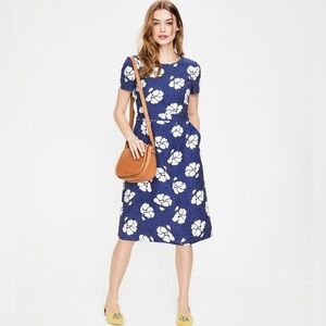 Boden Sierra Textured Dress Blue Floral Size 14